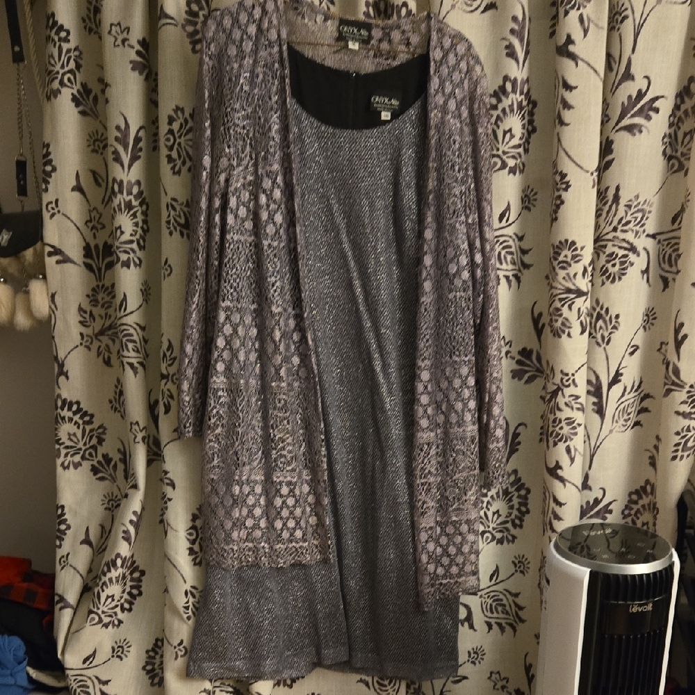 Onyx Nite Tank Dress With Sheer Cardigan Size 16